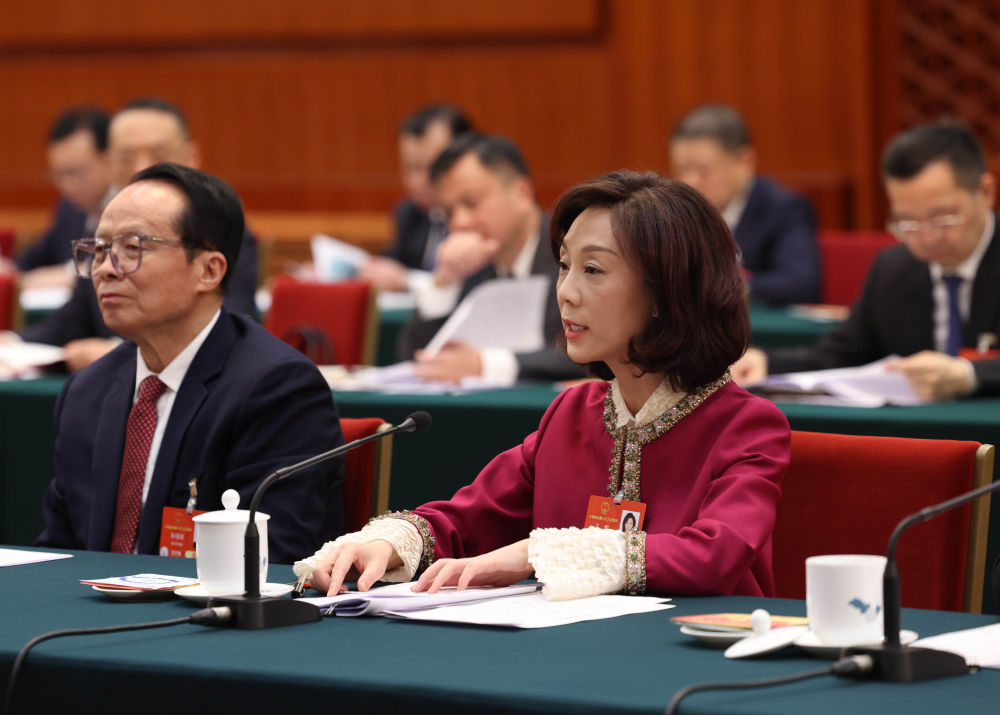 2025年3月5日，全国人大代表王麒在四川代表团全体会议上发言。新华社记者 刘卫兵 摄