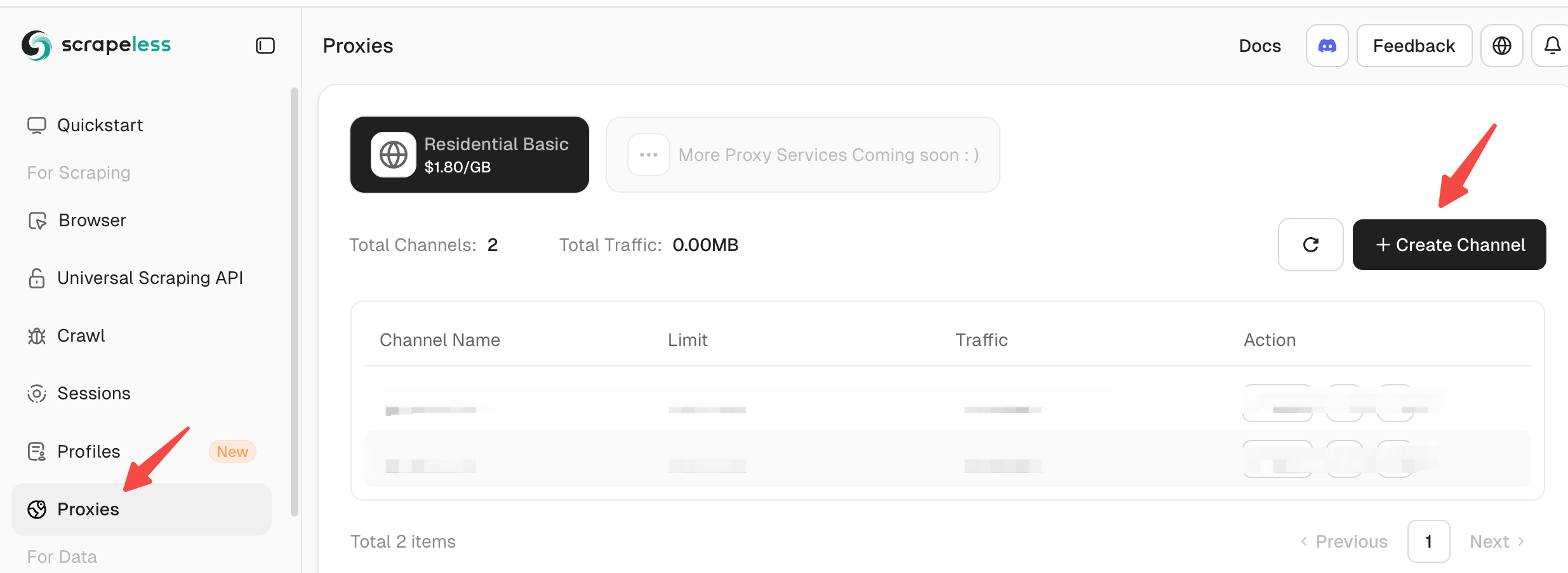 登录 Scrapeless，左侧面板中选择 “代理”