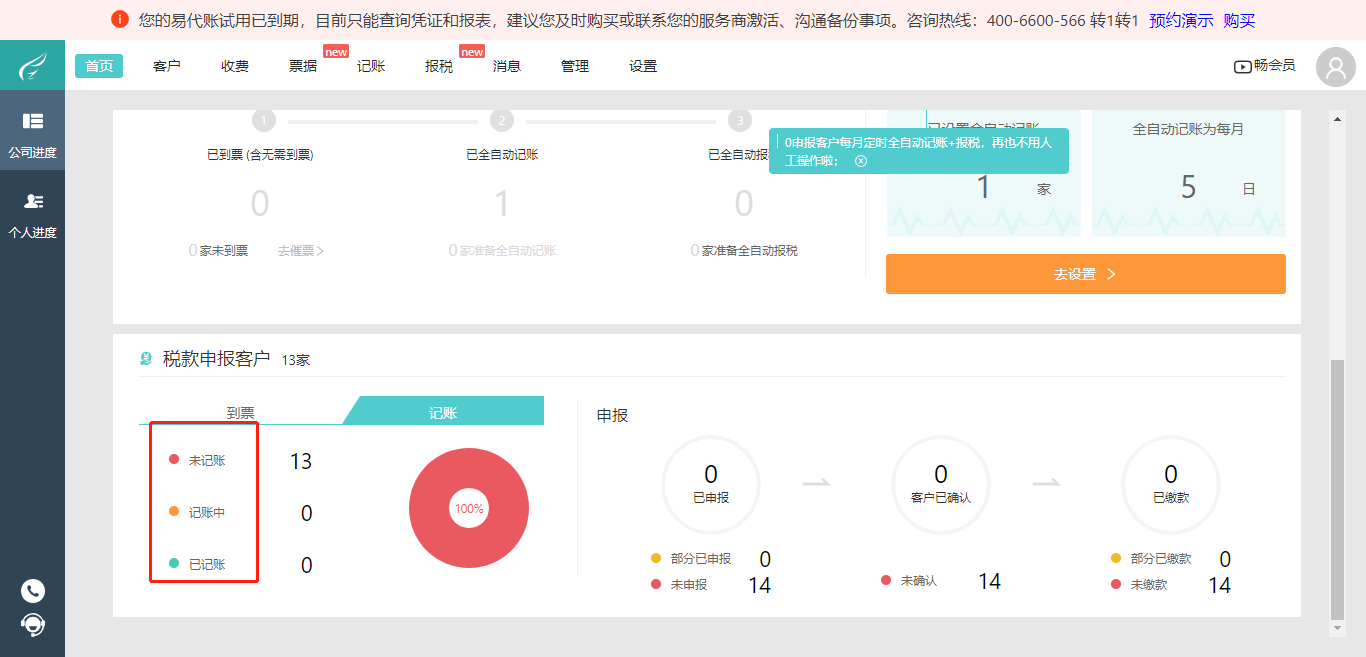 易代账客户状态